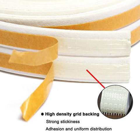 Weather stripping seal tape, D-type foam with white foam core and yellow adhesive backing, 32.8 ft for doors and windows