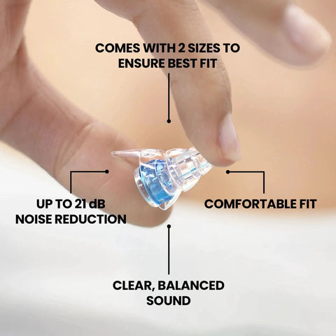 Close-up of High Fidelity Reusable Earplugs With Blue Filters For Concerts And Live Music Offering Superior Noise Reduction Hearing Protection