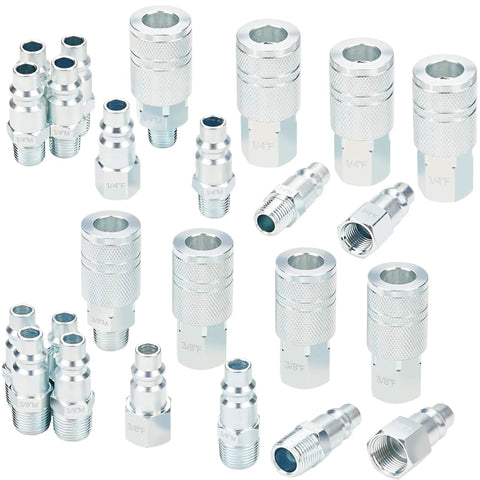 3/8 Inch High Flow Air Hose Quick Connect Fittings Kit with 3/8 and 1/4 Inch NPT Threads Couplers and Plugs 24Pc Set