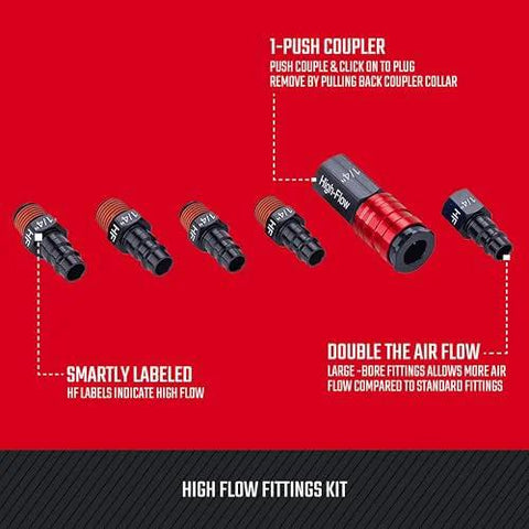 Craftsman 6-pc high-flow aluminum fittings kit with 1/4 in NPT threads and 1-push coupler