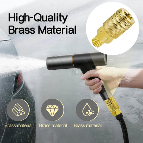 Brass air coupler set, 2-pack, 1/4 inch NPT M-style quick-connect fittings for air hoses.