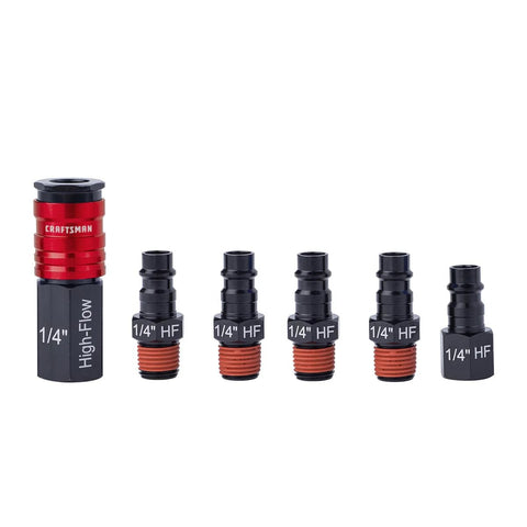 Craftsman 6-piece high-flow fittings kit, aluminum, 1/4-in NPT threads, red and black components