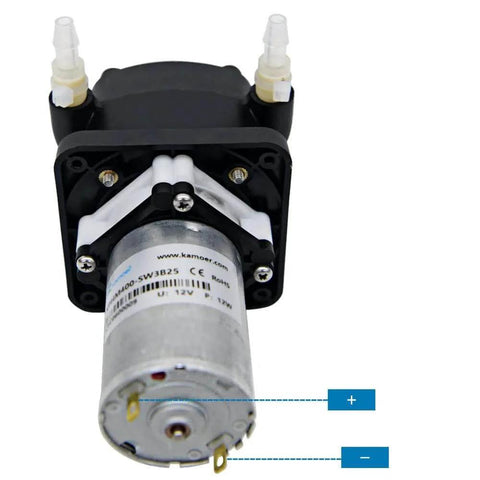 400ml/min high flow peristaltic pump 12V dc brushed motor lab liquid dosing pump with BPT tube and nylon head front view