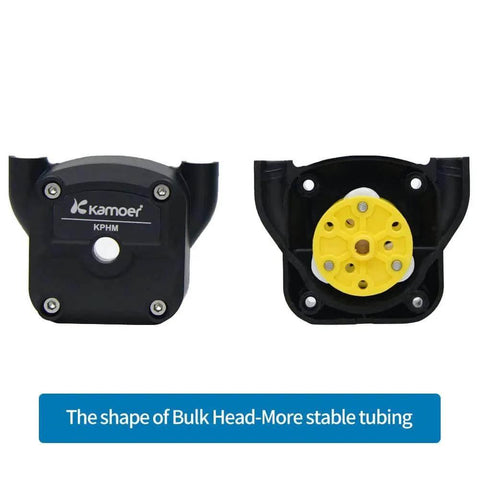 Front and back view of a KPHM series 400ml/min high flow peristaltic pump 12V DC brushed motor lab liquid dosing pump with BPT tube.