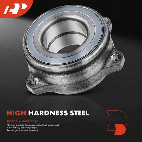 High hardness steel wheel bearing and hub assembly with four-hole flange for Mercedes-Benz, close-up view.