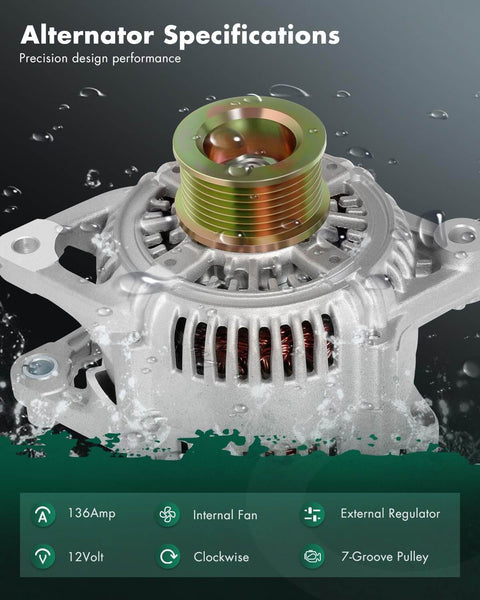 Image of a Beefed Up 12V 136A High Output Alternator Replacement For Dodge Dakota 1999 2000 Durango 1999 2000 Ram 1500 with 7 groove CW pulley
