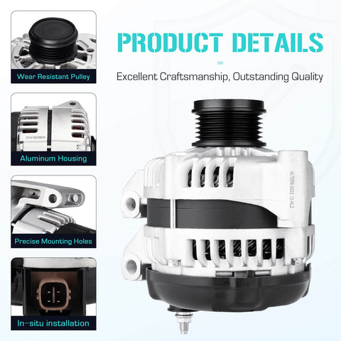Beefed-Up 3.6L Alternator Replacement Fits 2011-2014 Chrysler 200, 2011-2016 Town And Country, 2011-2019 Dodge Journey