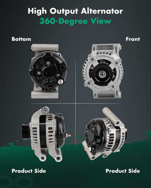 Beefed Up 12V 160Amp Alternator Replacement Fits Chrysler 300 5.7L 2011 to 2023, front and side views showing 6 groove pulley