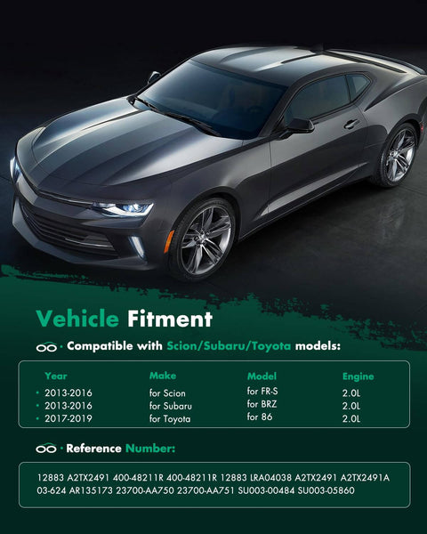 Alternator Replacement for Scion FR-S 2.0L 2013-2016, Subaru BRZ 2.0L 2013-2015, Toyota 86 2.0L 2017-2019 fitment chart.