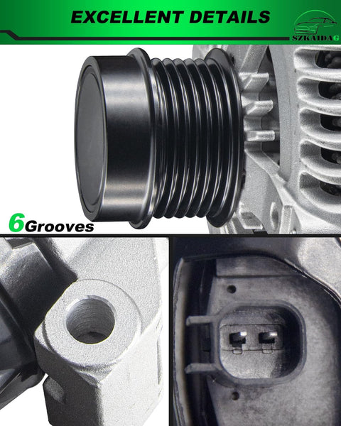 Close-up of a 6-groove pulley on an Upgraded 160 Amp Alternator For Chrysler Town And Country Dodge Grand Caravan Journey Ram C V 3.6L V6 Flex Gas 2011 2018 04801624AD 68272108AA All New Guaranteed.