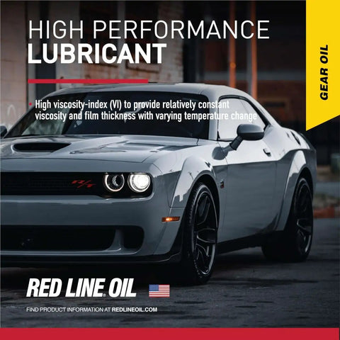 High-performance car promoting Red Line 75W90 GL5 Pro Grade Go To Synthetic Gear Oil For Hypoid Limited Slip Differentials.