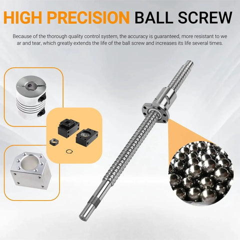 SFU1605 450mm Ball Screw Kit with nut housing, bracket, and end supports for CNC machines, close-up of components and smooth operation.