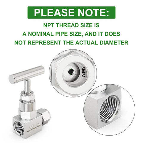 TAISHER 304 stainless steel high-pressure needle valve with T-handle, 1/4" NPT female x 1/4" tube OD