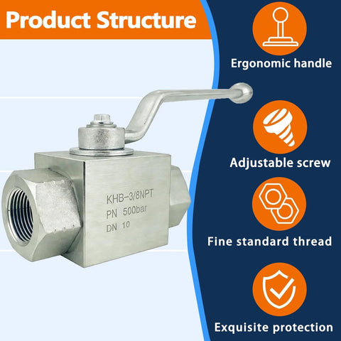 Autovo 3/8 in NPT hydraulic ball valve, 2-way shut-off, stainless body, lever handle