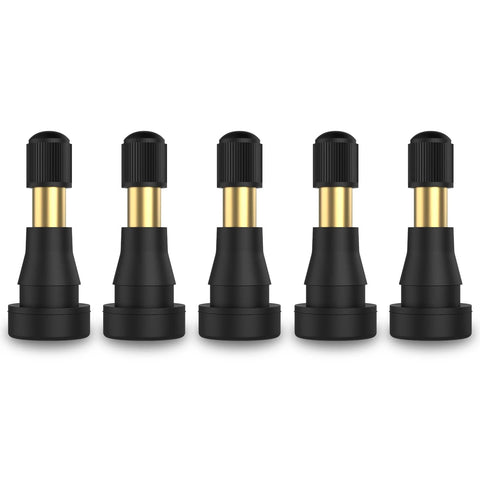 Five SUNSOUL TR600HP high-pressure brass snap-in tire valve stems with EPDM rubber and black caps, 11.5mm rim holes.