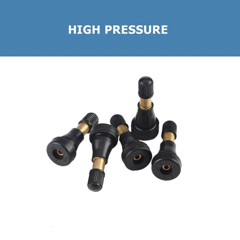 TR600HP high-pressure brass tire valve stems, tubeless, snap-in, heavy-duty, 5 pieces shown