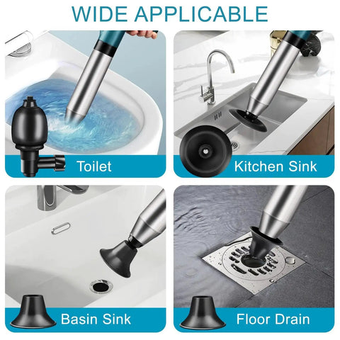 High Pressure Air Drain Blaster Toilet Plunger for clogs clearing blocked toilets, sinks, showers, and drains use.