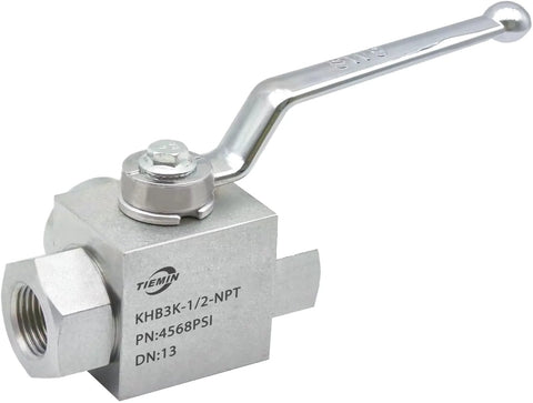 TieMin 1/2-inch NPT high-pressure hydraulic ball valve, 3-way, lever-operated, metal body