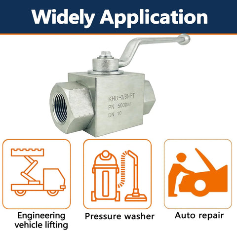 Autovo 3/8 in hydraulic ball valve with lever handle, metal body, NPT threads for high-pressure systems