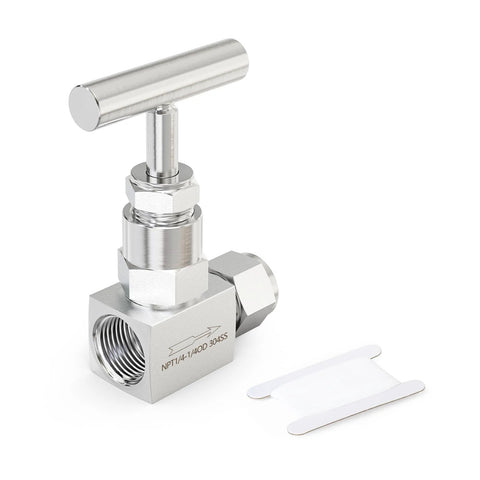 TAISHER 304 stainless steel high-pressure straight needle valve with T-handle, 1/4 in NPT female x 1/4 in tube OD