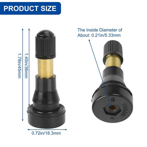 TR-600HP snap-in high-pressure tire valve stem for cars, brass core with black cap, inner diameter 0.21 in