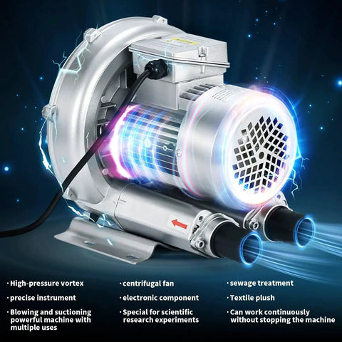 High-pressure regenerative blower delivers reliable, continuous air for sewage aeration, aquariums, and ponds, offering 110V
