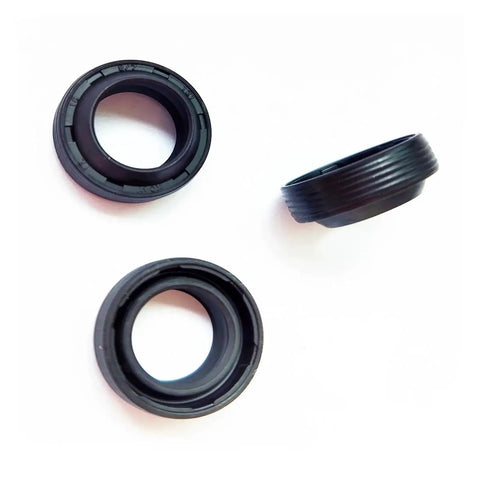 Three black rubber seals for High Pressure Washer Repair Water Seal Set 12x20x5mm 12x18x5mm 12x20x5.3mm; top-down view.