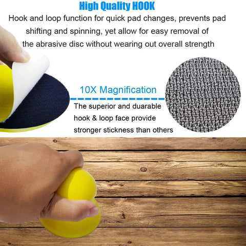 Round Hand Sanding Block For 3 Inch Hook And Loop Discs 2 Pack showing hook and loop design in hand