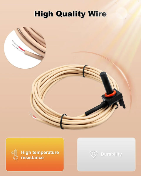 ULXIOM GLX-PC-12-KIT 10K thermistor temperature sensor on a 15-ft beige cable with black sensor housing.