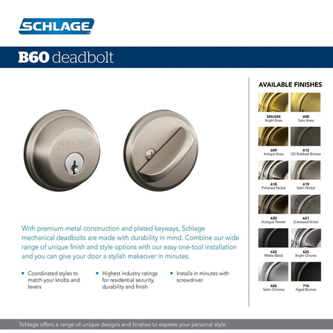 High Security Exterior Deadbolt With Hardened Bolt Anti Pick Pins And Anti Drill Plates Keyed Deadbolt For Exterior Doors Satin Nickel Finish