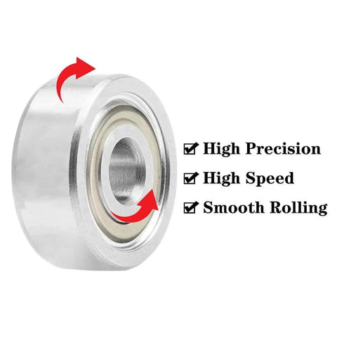 Close-up of 30Pcs 693ZZ Ball Bearings, showing high precision, speed, silent small deep groove, double shield, miniature carbon steel.