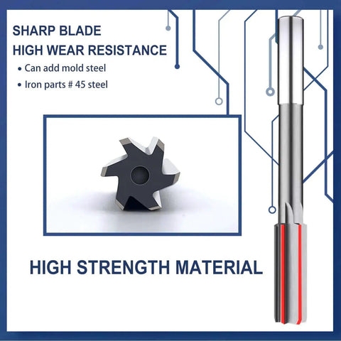 Chucking Reamer Set For Lathe Machines With High Speed Steel Round Shank H7 Straight Flutes, close-up of reamer and features