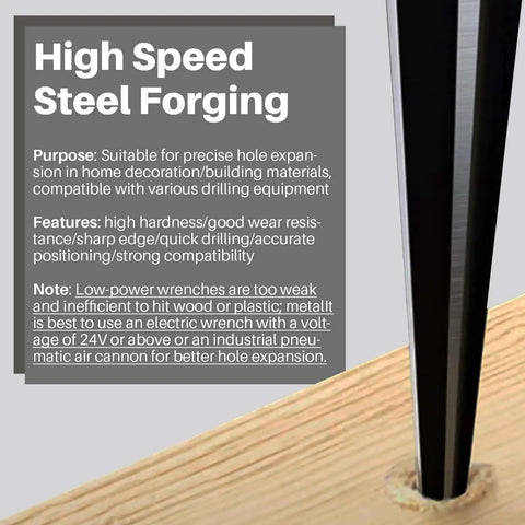 Tapered Reamer Set With T Handle For Guitar Making And Woodworking, tool drilling into wood, 6 fluted carbon steel hex shank
