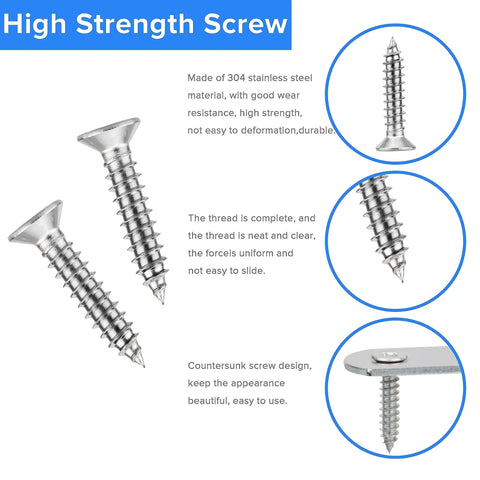 High strength screws with detailed views showing stainless steel material and use in mechanical systems.