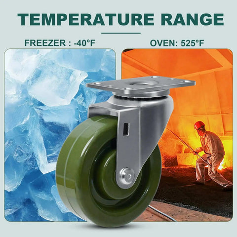 4 Inch By 1.5 Inch High Temperature Caster Wheels Set Of 4 For Bakery Ovens, Heavy Duty Swivel Casters With 2800 Lb Capacity