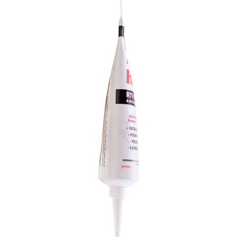 Side view of High Heat RTV Sealant And Automotive Adhesive For Heat Tabs, Gaskets, And More, Industrial Grade Silicone, 2.8 Oz Tube
