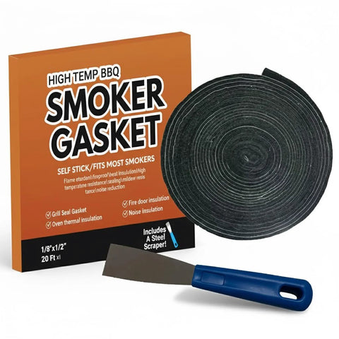 Smoker gasket seal roll, front view, 1/2 x 1/8 in, 20 ft, black felt, self-adhesive high-temp for BBQ grill pit, Amazon