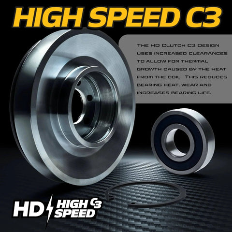 HD Switch High Torque 175ftlbs (OEM 150) Solid Steel Billet Pulley Electric PTO Clutch 1686881SM, clutch and bearing close-up