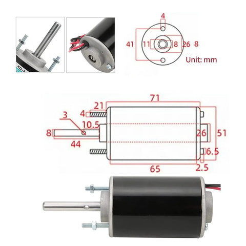 High Torque DC Motor 12V/24V Permanent Magnet CW CCW 30W 3500/7000 RPM with mounting bracket and technical drawing