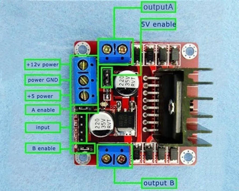 HiLetgo 4pcs L298N Motor Driver Controller Board Module Stepper Motor DC Dual H-Bridge for Arduino Smart Car Power UNO MEGA R3 Mega2560 top view