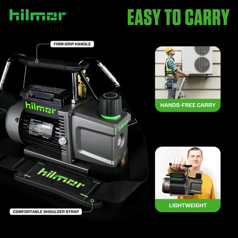 Top Notch 5 CFM HVAC Vacuum Pump With Blank Off Valve For Accurate Readings, 120V, One Half HP, portable with handle