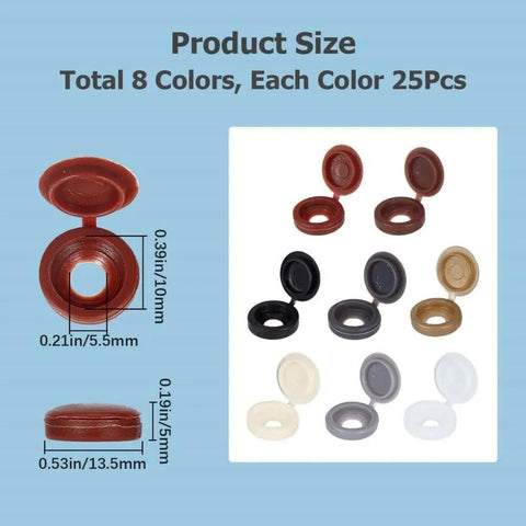 200Pcs 8 Color Hinged Screw Cap Covers Kit With Storage Box Plastic Shutter Caps 13.5mm Flip Top Caps For Screw Heads