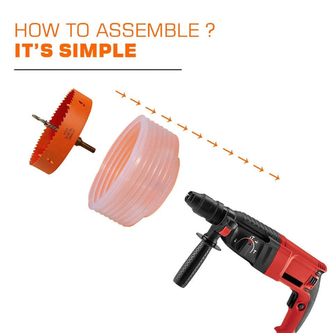 Assembly guide for Six And A Quarter Inch Hole Saw Kit With Dust Bowl For Recessed Can Lights Bi Metal Construction Includes Arbor Hex Key