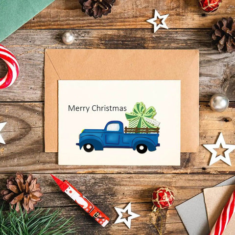 Four Piece Vehicle Cutting Dies Set For Card Making And Scrapbooking With Sedan Car And Pickup Truck Shapes on Christmas card