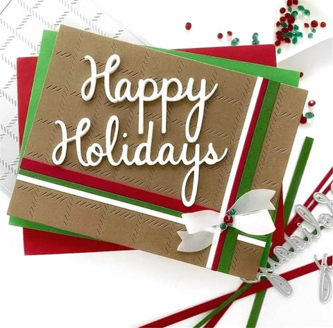 Creative Scrapbooking Die Set For Paper Cards And DIY Crafting, featuring holiday-themed card with embossed design and die cut letters.