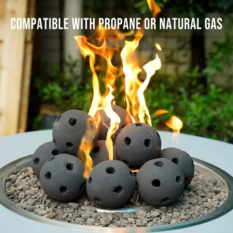 Hollow Ceramic Balls, Set of 12 Round Fire Stones Set for Indoor and Outdoor Fire Pits or Fireplaces Accessory, 4 Inch, Black