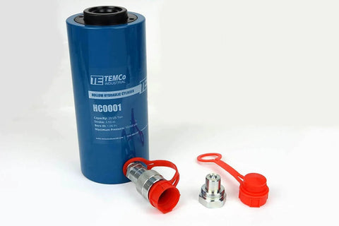 ✝️ Hollow Hydraulic Cylinder Ram 20 TON 4 Inch Stroke, blue cylinder with red connectors, repair and equipment builds tool