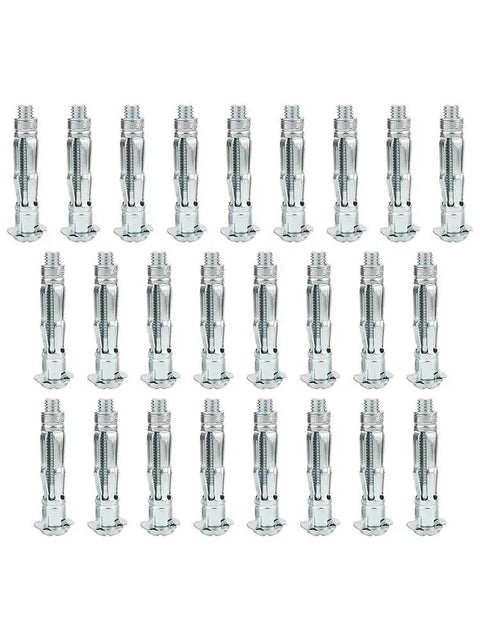 25 Pieces Hollow Wall Anchors M4x38mm For Drywall And Plasterboard Molly Bolts Easy Expansion Wall Plugs in silver finish.