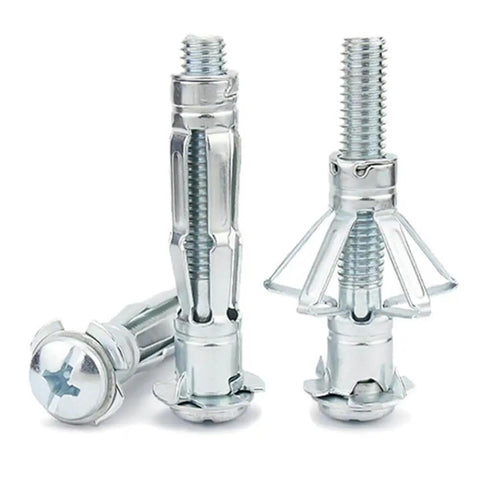 25 Pieces Hollow Wall Anchors M4x38mm For Drywall And Plasterboard Molly Bolts Easy Expansion Wall Plugs in silver finish