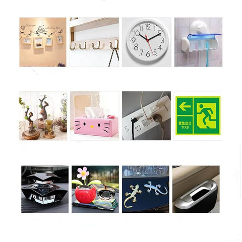 Collage of various home and office products including hooks, clocks, toothbrush holders, tissue boxes, and decorative items.